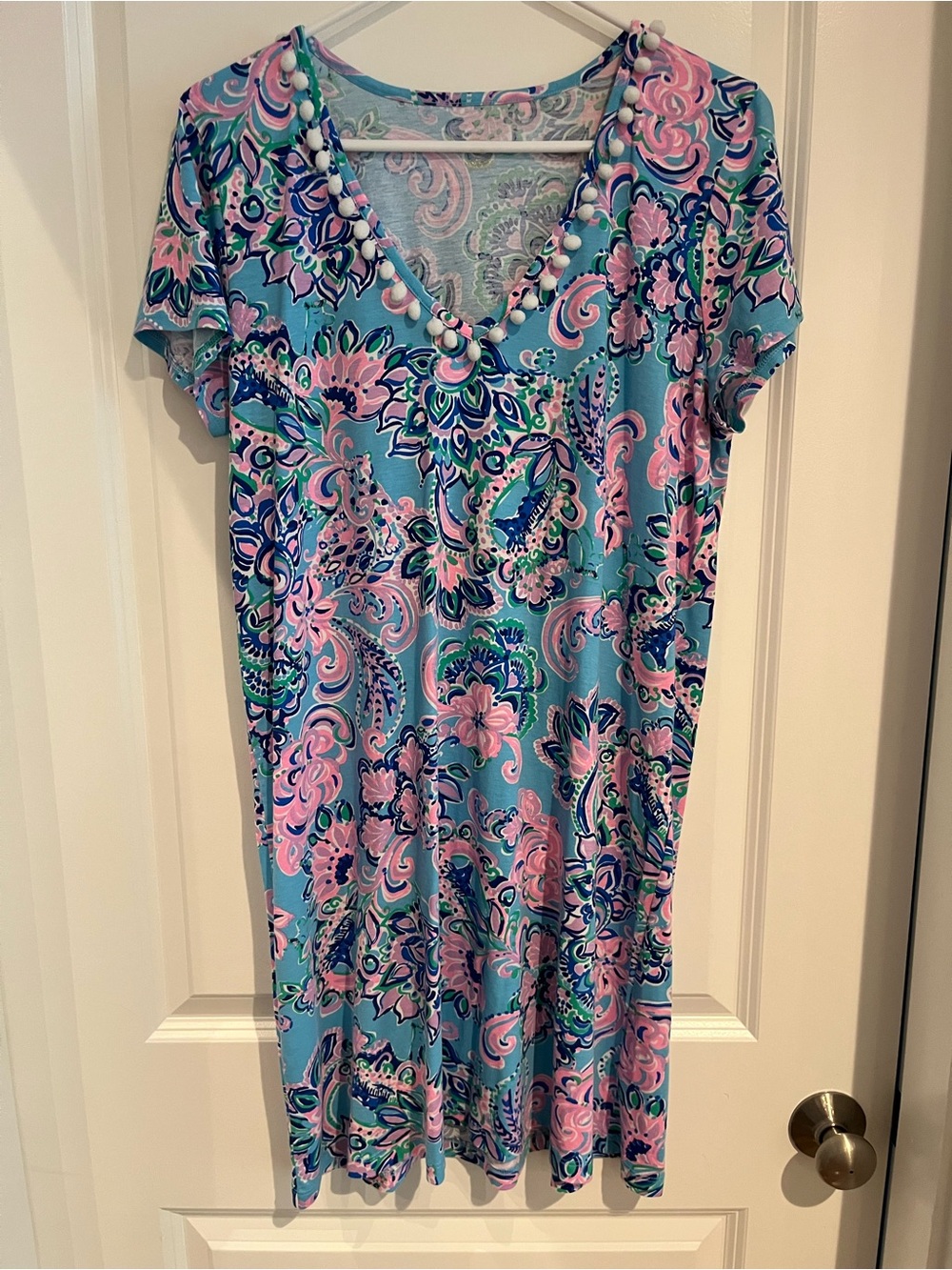 Lilly Pulitzer Blue and Pink Paisley V-Neck Midi Dress